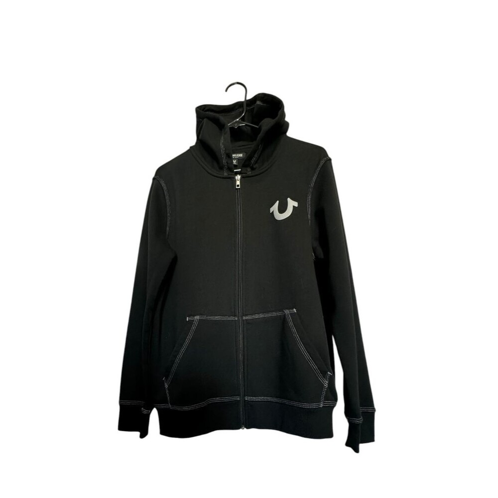 True Religion Brand Jeans Womens Size SP Full Zip Black Hoodie Sweater Outdoor
